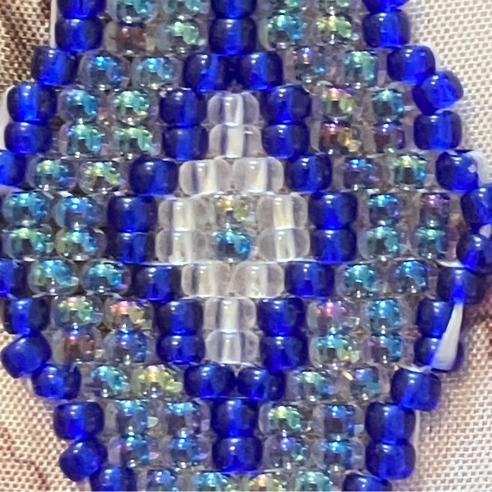 Handmade Earrings Bohemian Blue Iridescent Miyuki Beaded Diamond Drop Statement